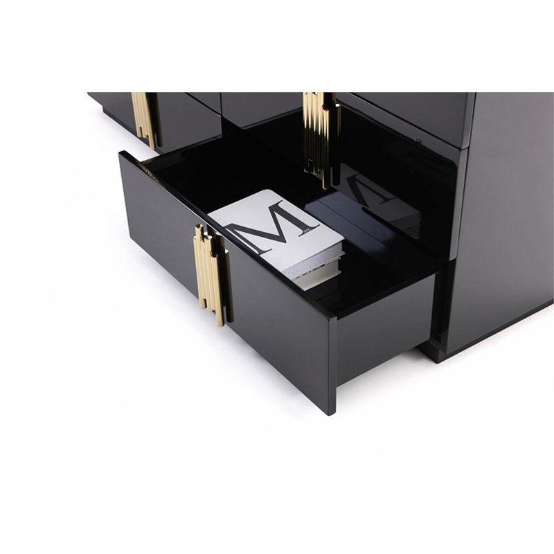 Pemberly Row Modern MDF Wood and Stainless Steel 6-Drawer Dresser in Black