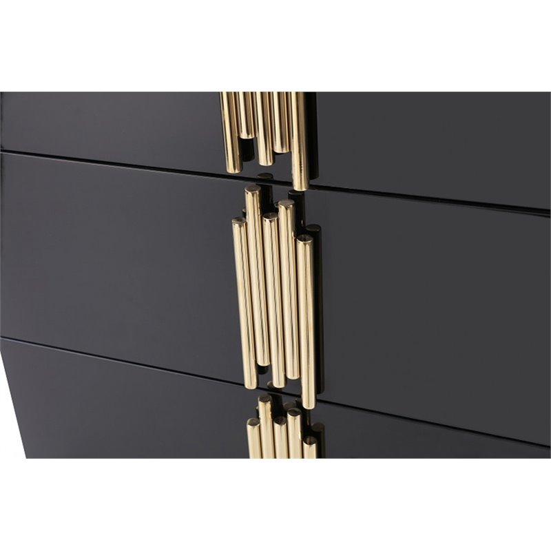 Pemberly Row Modern MDF Wood and Stainless Steel 6-Drawer Dresser in Black