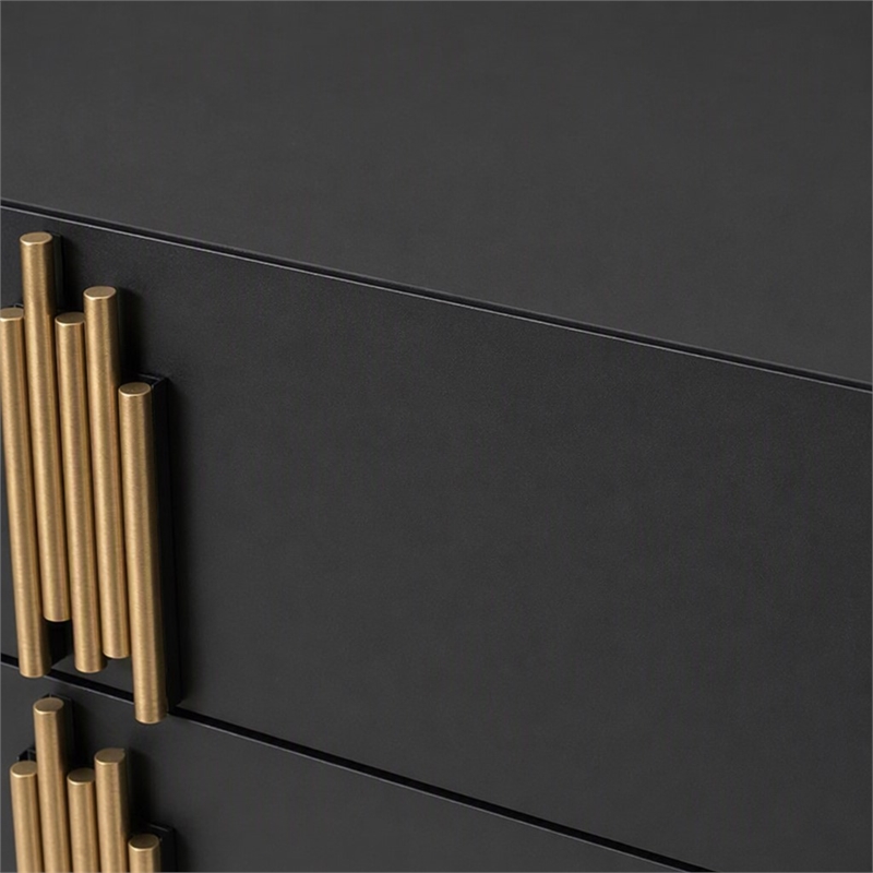 Pemberly Row Modern MDF Wood and Stainless Steel 6-Drawer Dresser in Black