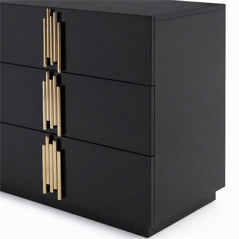 Pemberly Row Modern MDF Wood and Stainless Steel 6-Drawer Dresser in Black