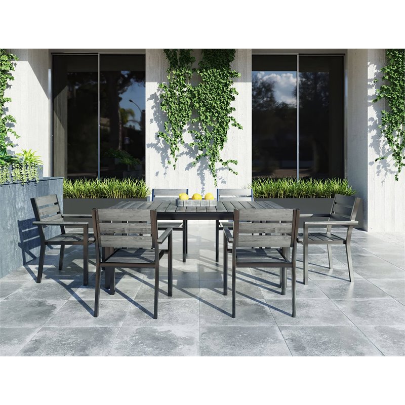 Pemberly Row Outdoor Dining Table Set with 8 Chairs in Gray Aluminum