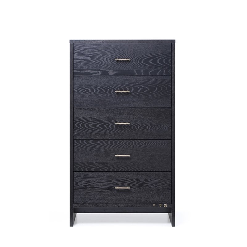 Pemberly Row Modern Ash Wood Veneer Chest with Brass Accents in Gray