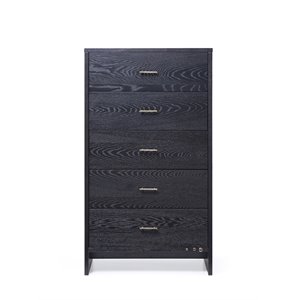 Pemberly Row Modern Ash Wood Veneer Chest with Brass Accents in Gray