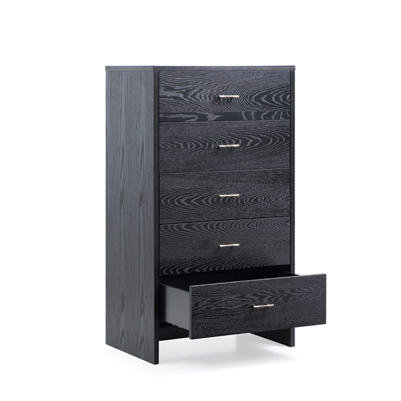 Pemberly Row Modern Ash Wood Veneer Chest with Brass Accents in Gray