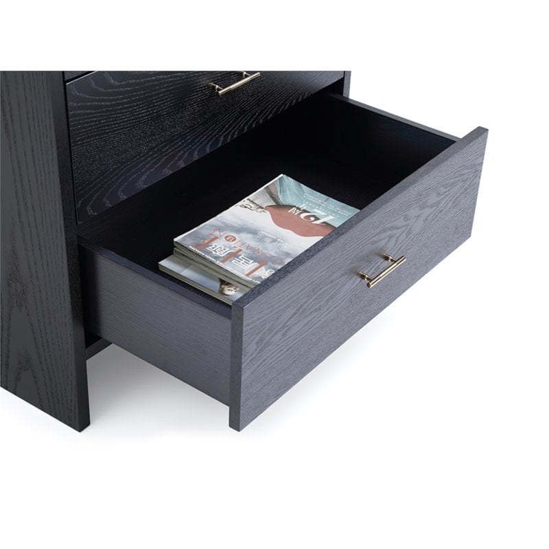 Pemberly Row Modern Ash Wood Veneer Chest with Brass Accents in Gray