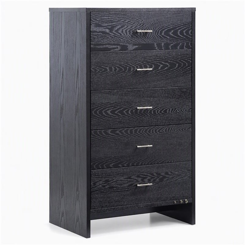 Pemberly Row Modern Ash Wood Veneer Chest with Brass Accents in Gray