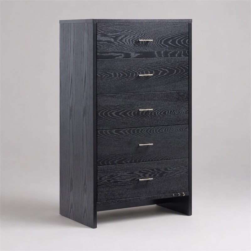 Pemberly Row Modern Ash Wood Veneer Chest with Brass Accents in Gray