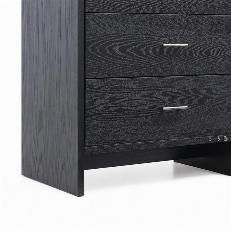 Pemberly Row Modern Ash Wood Veneer Chest with Brass Accents in Gray