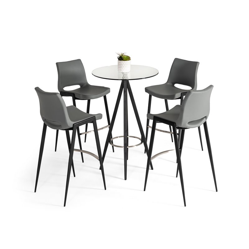 Pemberly Row Stainless Steel Bar Table with Tempered Glass Top in Black