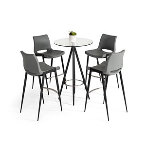 Pemberly Row Stainless Steel Bar Table with Tempered Glass Top in Black
