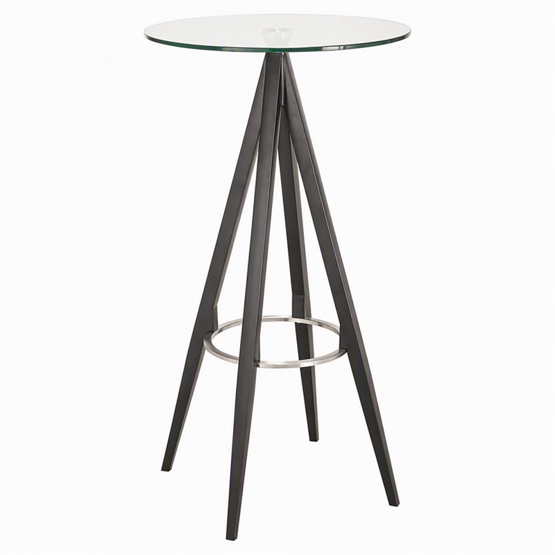 Pemberly Row Stainless Steel Bar Table with Tempered Glass Top in Black