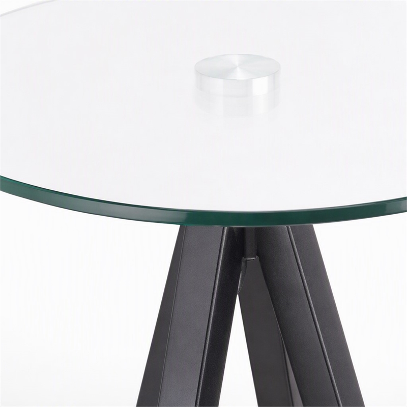 Pemberly Row Stainless Steel Bar Table with Tempered Glass Top in Black