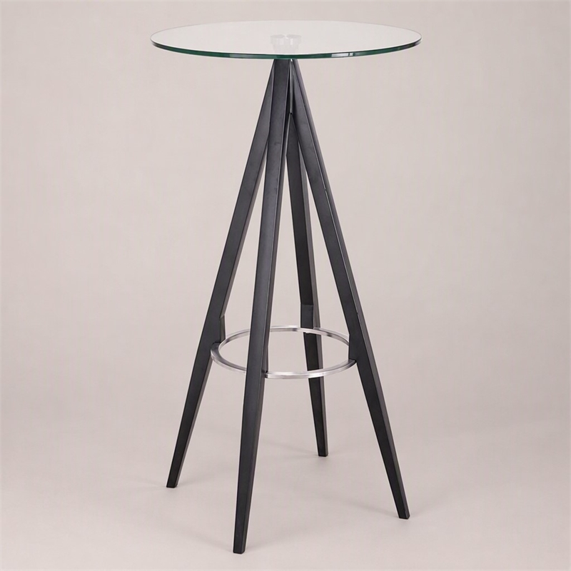 Pemberly Row Stainless Steel Bar Table with Tempered Glass Top in Black