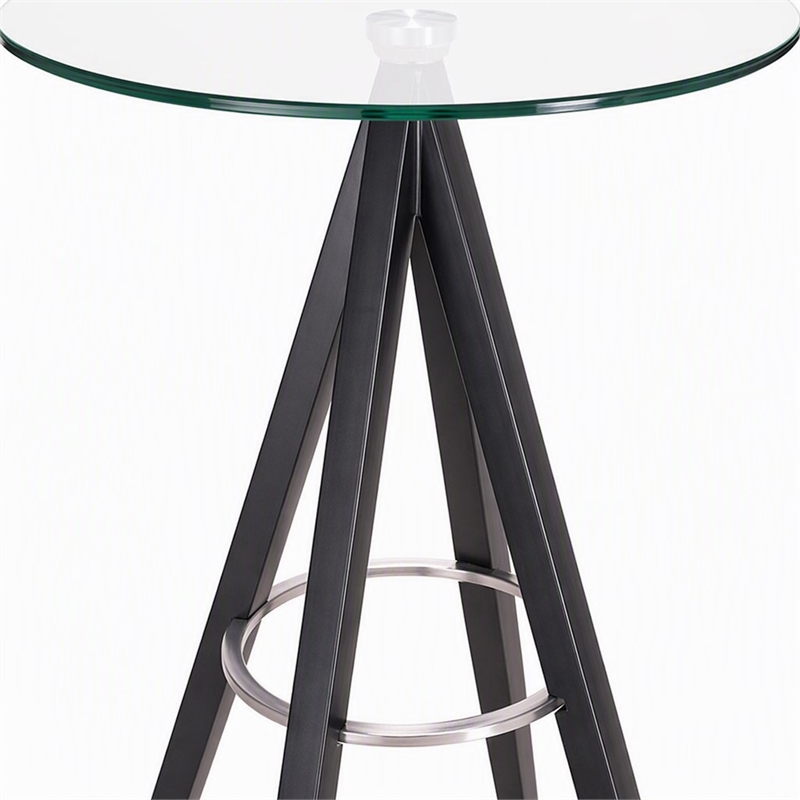 Pemberly Row Stainless Steel Bar Table with Tempered Glass Top in Black