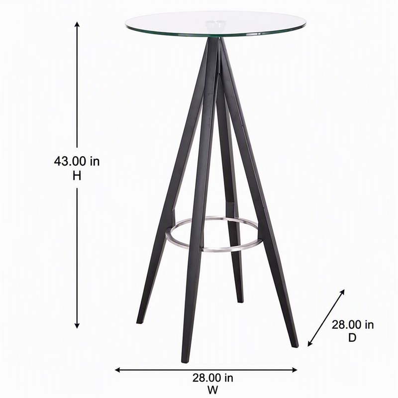 Pemberly Row Stainless Steel Bar Table with Tempered Glass Top in Black