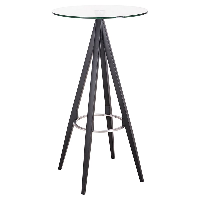 Pemberly Row Stainless Steel Bar Table with Tempered Glass Top in Black