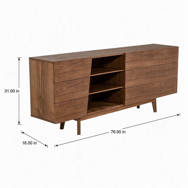 Pemberly Row Mid-Century Wood Bedroom Dresser with Walnut Veneer Finish