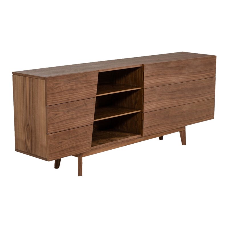 Pemberly Row Mid-Century Wood Bedroom Dresser with Walnut Veneer Finish