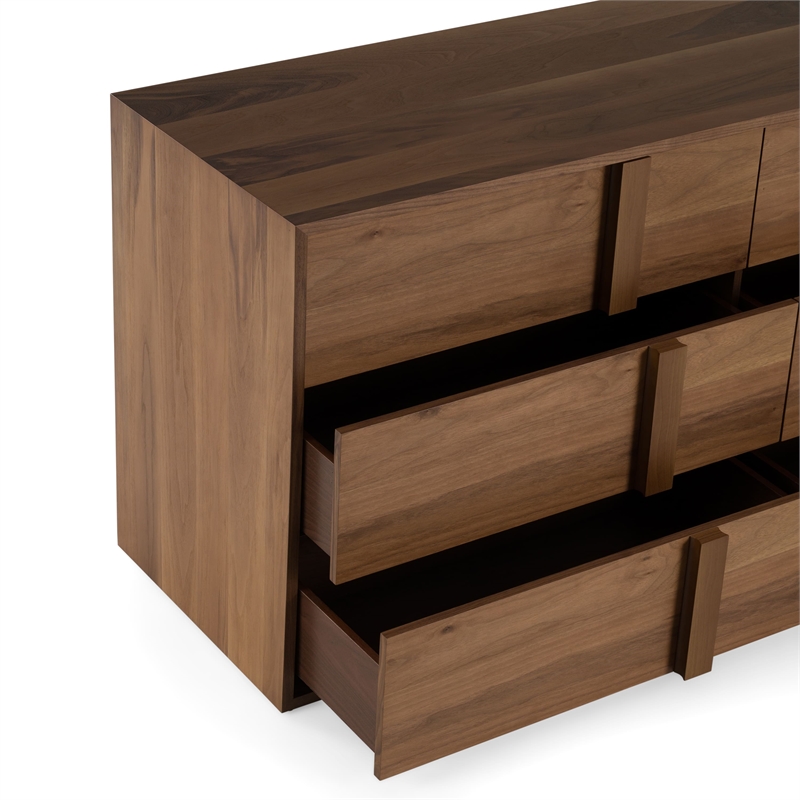 Pemberly Row Modern Walnut Veneer Bedroom Dresser with 6 Drawers