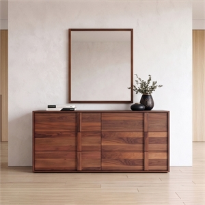 Pemberly Row Modern Walnut Veneer Bedroom Dresser with 6 Drawers