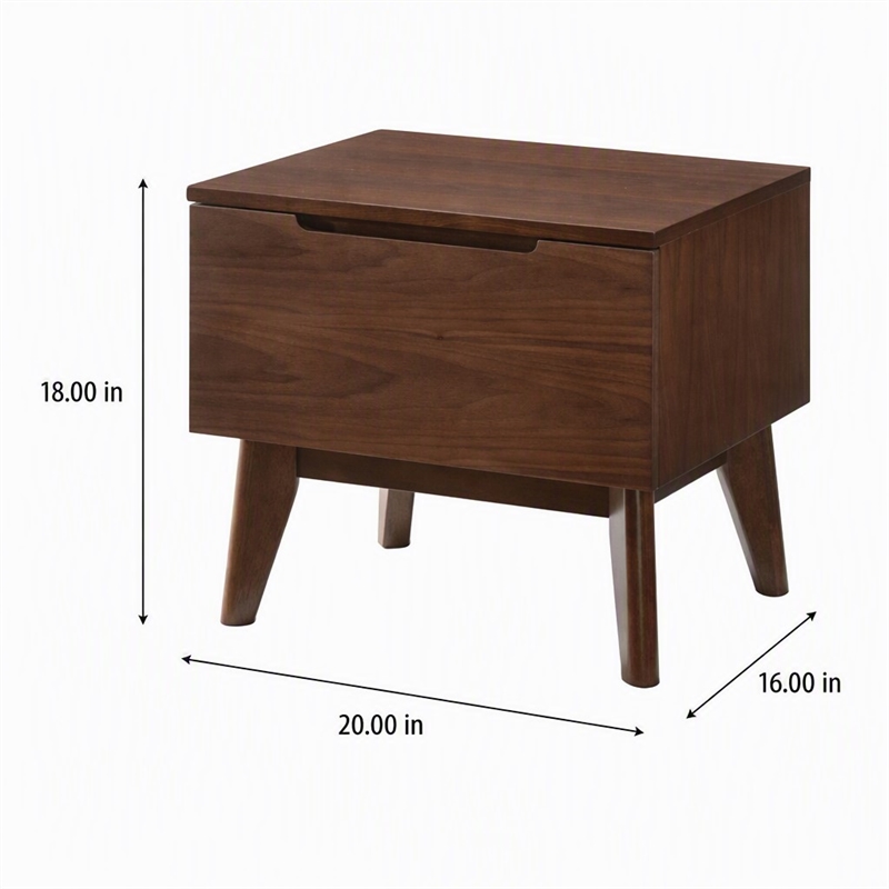 Pemberly Row Mid-Century Walnut Nightstand with Drawer and Tapered Legs