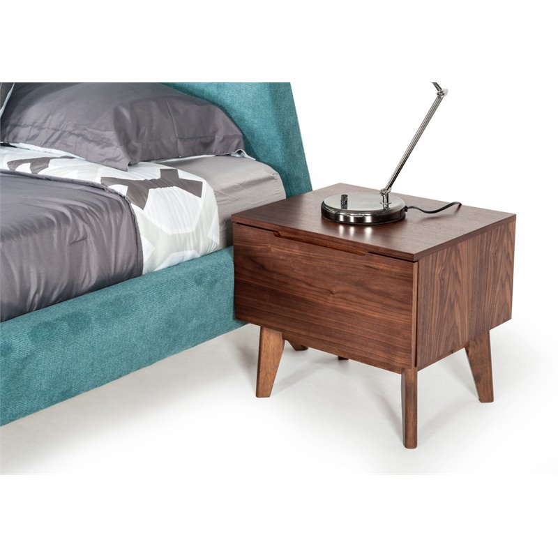 Pemberly Row Mid-Century Walnut Nightstand with Drawer and Tapered Legs