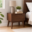 Pemberly Row Mid-Century Walnut Nightstand with Drawer and Tapered Legs