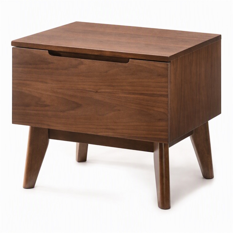 Pemberly Row Mid-Century Walnut Nightstand with Drawer and Tapered Legs
