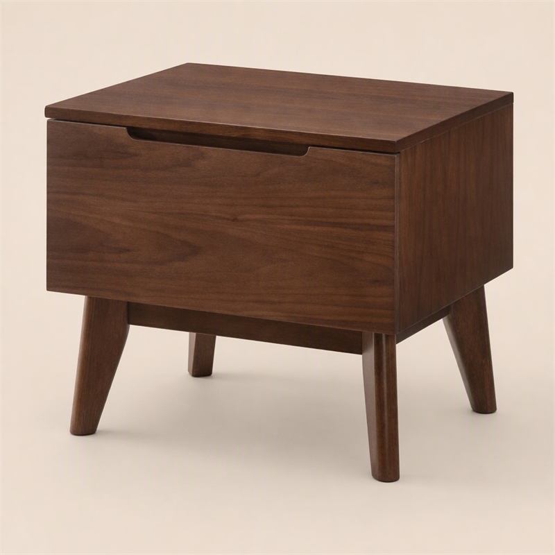 Pemberly Row Mid-Century Walnut Nightstand with Drawer and Tapered Legs