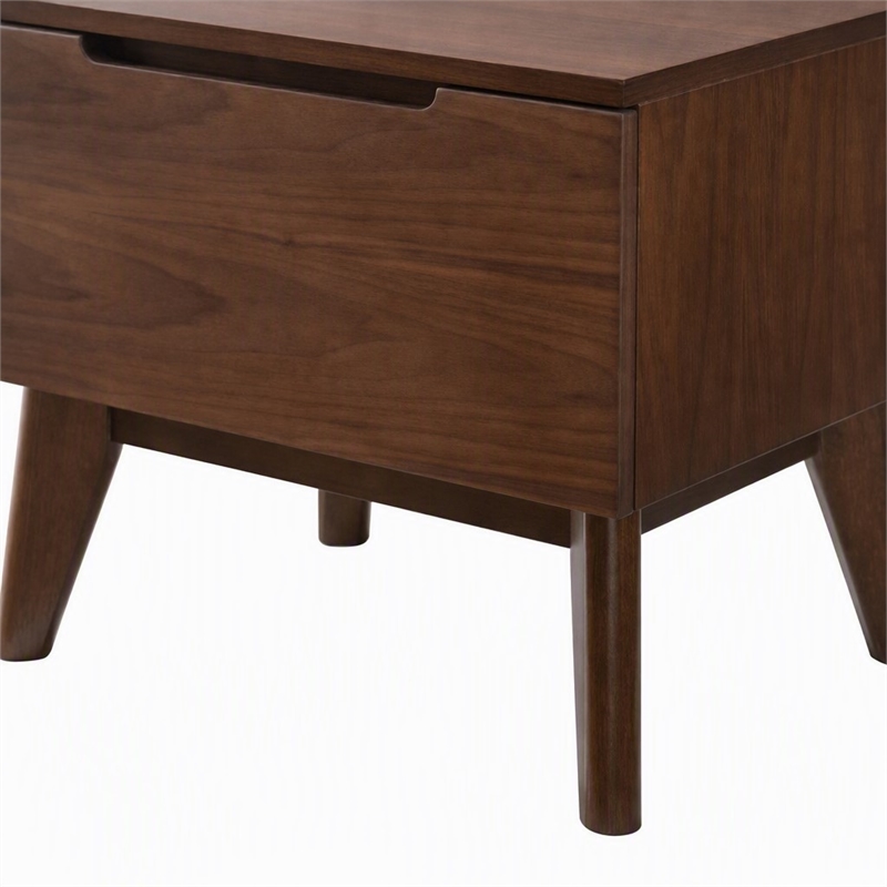 Pemberly Row Mid-Century Walnut Nightstand with Drawer and Tapered Legs