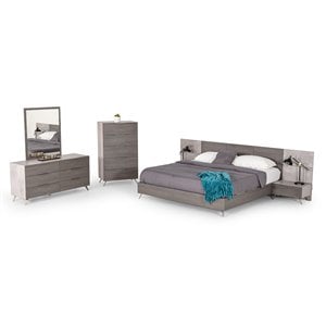 Pemberly Row 5-Drawer Chest in Faux Concrete and Matte Grey Laminate