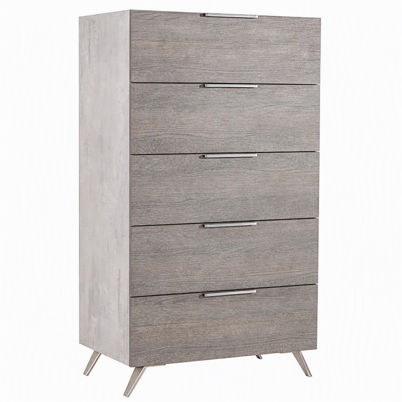 Pemberly Row 5-Drawer Chest in Faux Concrete and Matte Grey Laminate