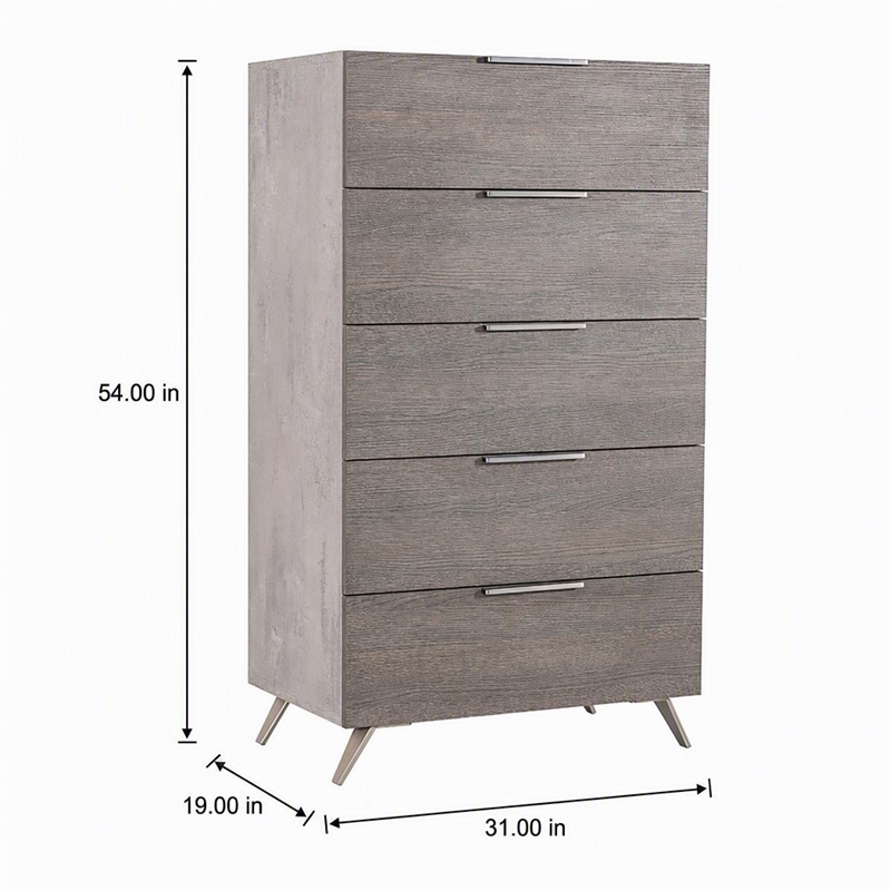 Pemberly Row 5-Drawer Chest in Faux Concrete and Matte Grey Laminate