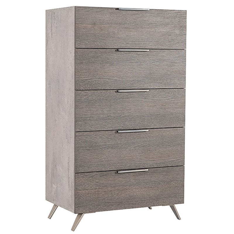 Pemberly Row 5-Drawer Chest in Faux Concrete and Matte Grey Laminate