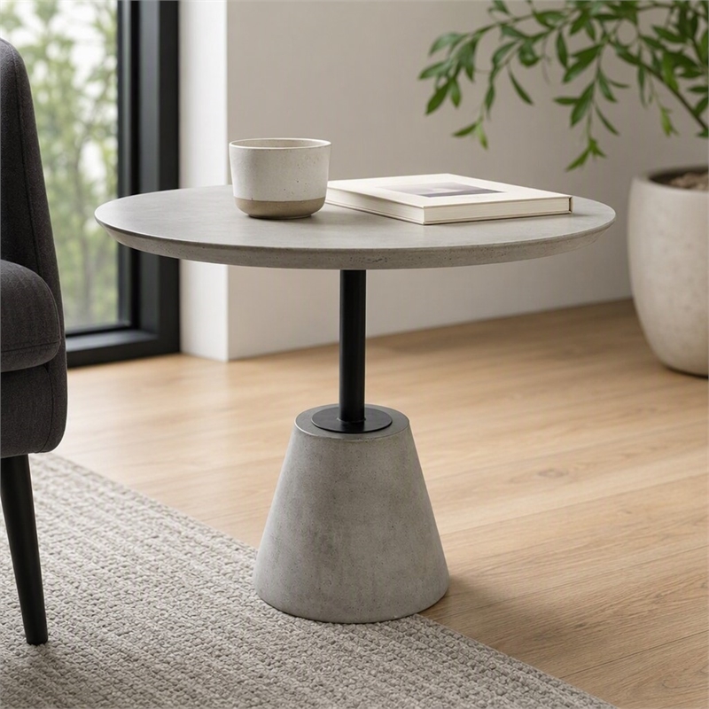 Pemberly Row Round Dining Table with Metal Base and Concrete Top