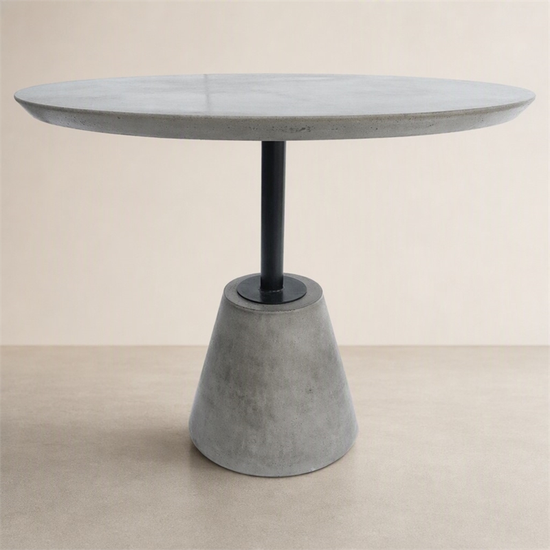 Pemberly Row Round Dining Table with Metal Base and Concrete Top