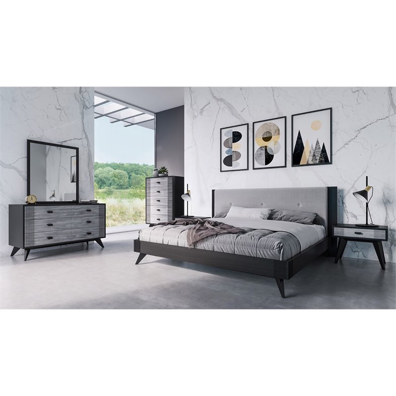 Pemberly Row Contemporary Wood Veneer Dresser in Gray and Black