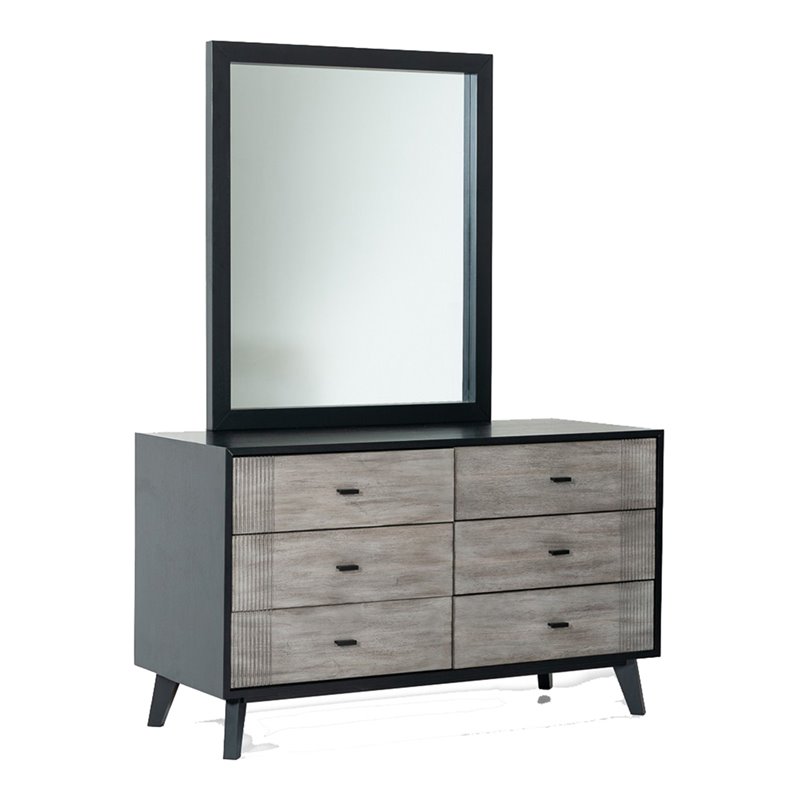Pemberly Row Contemporary Wood Veneer Dresser in Gray and Black