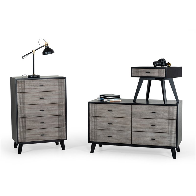 Pemberly Row Contemporary Wood Veneer Dresser in Gray and Black