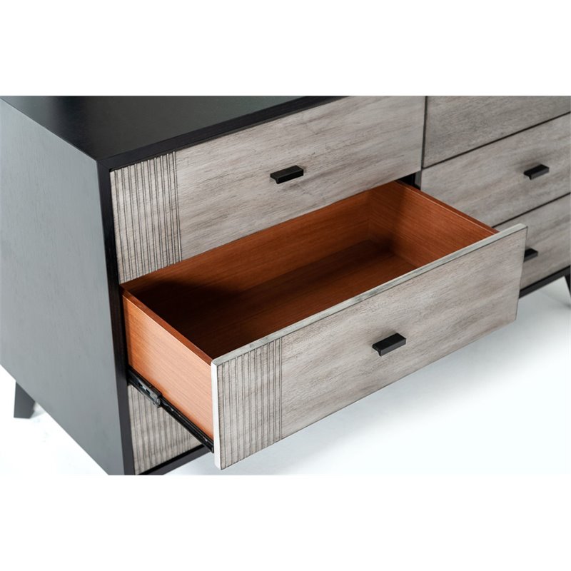 Pemberly Row Contemporary Wood Veneer Dresser in Gray and Black