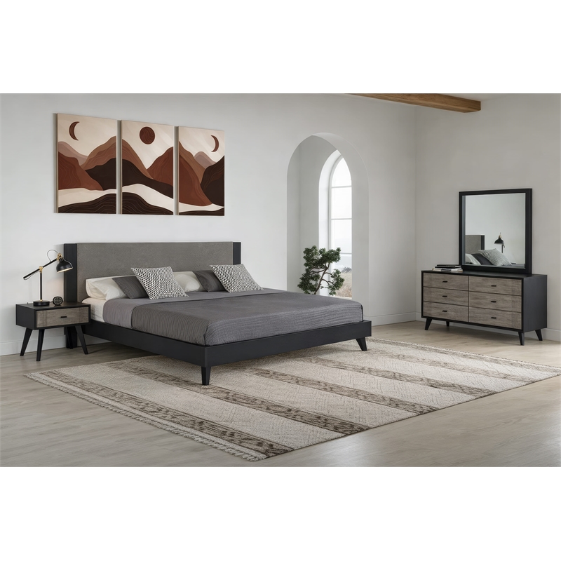 Pemberly Row Contemporary Wood Veneer Dresser in Gray and Black