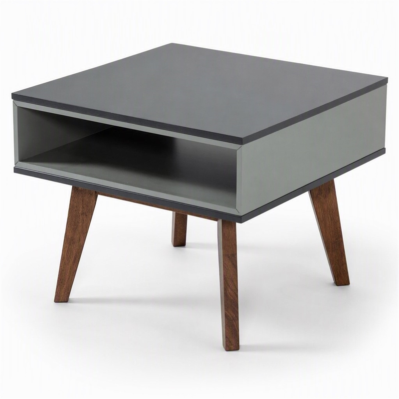 Pemberly Row Light Gray and Walnut Modern Solid Wood End Table