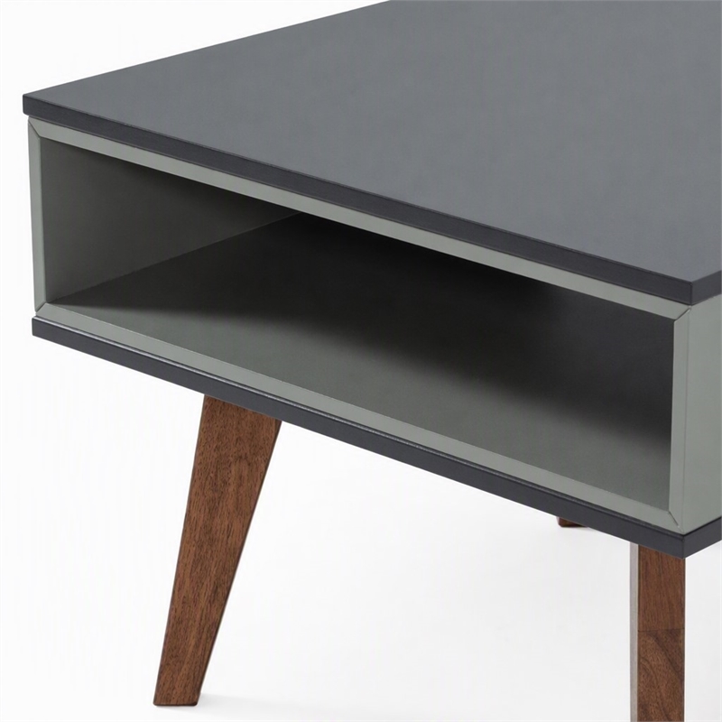 Pemberly Row Light Gray and Walnut Modern Solid Wood End Table