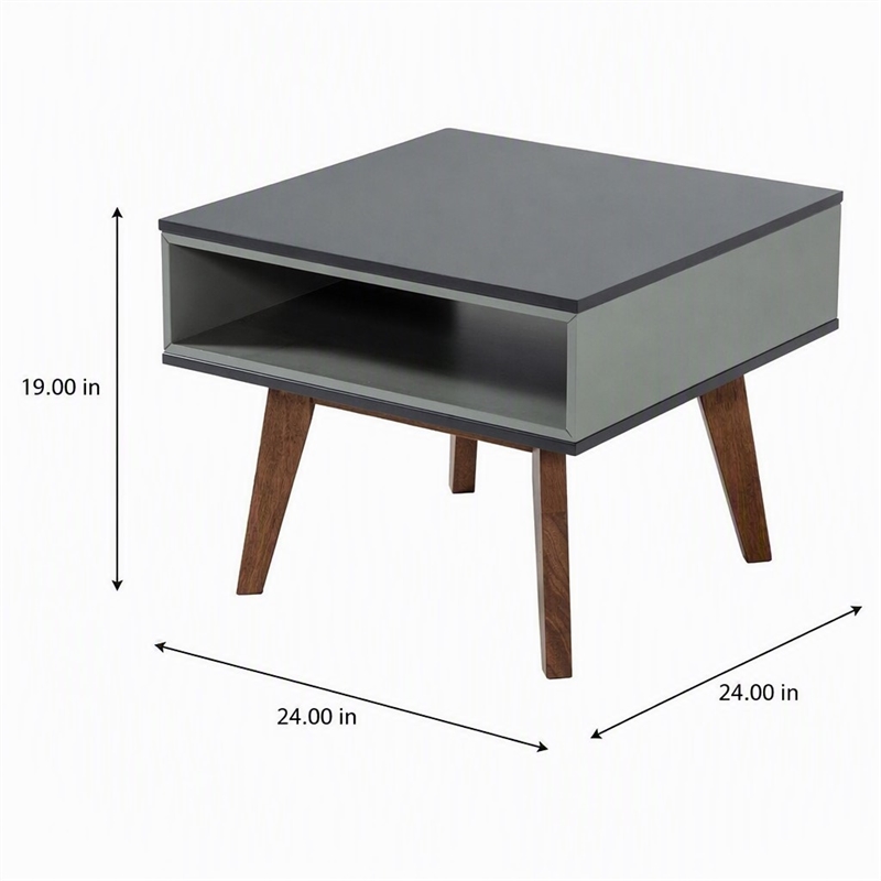 Pemberly Row Light Gray and Walnut Modern Solid Wood End Table