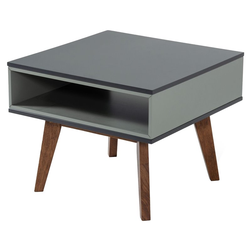 Pemberly Row Light Gray and Walnut Modern Solid Wood End Table