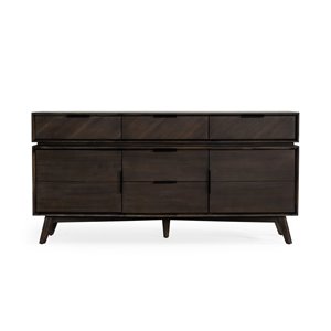 Pemberly Row 2-Door 5-Drawer Mid-Century Solid Acacia Wood Buffet in Brown