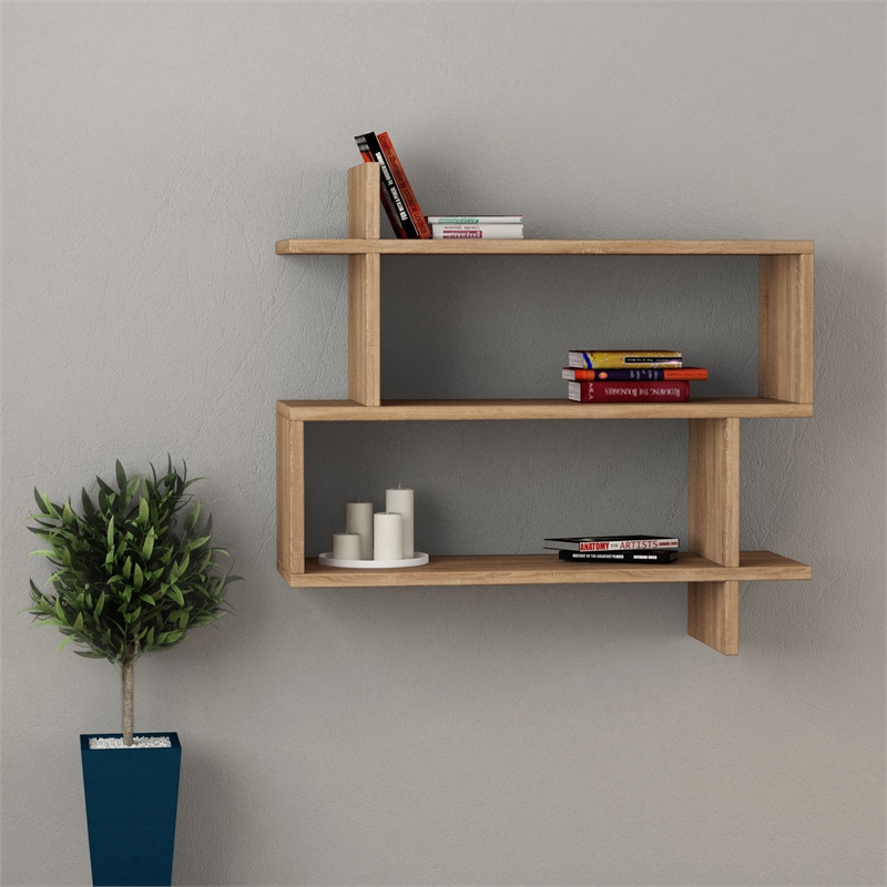 Pemberly Row Paralel Wall Shelf in Oak Finish for Living Spaces