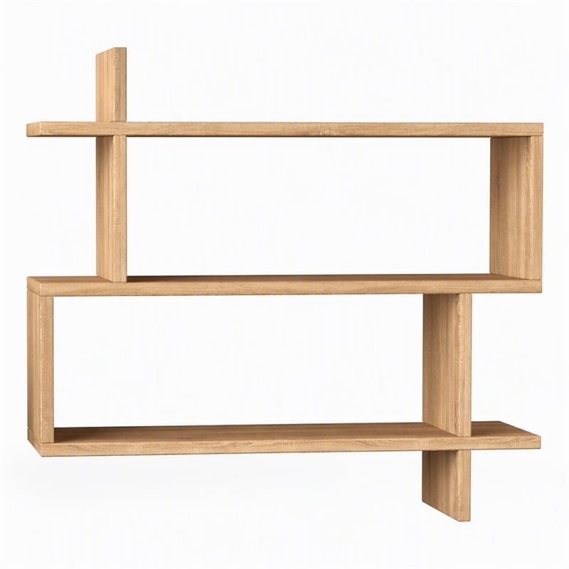 Pemberly Row Paralel Wall Shelf in Oak Finish for Living Spaces