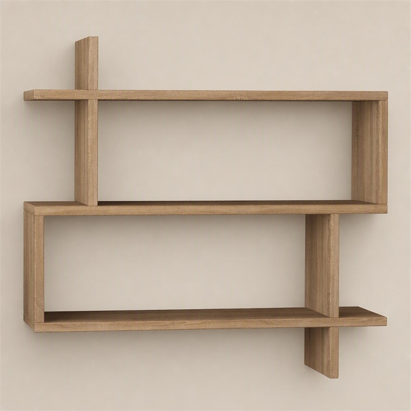 Pemberly Row Paralel Wall Shelf in Oak Finish for Living Spaces
