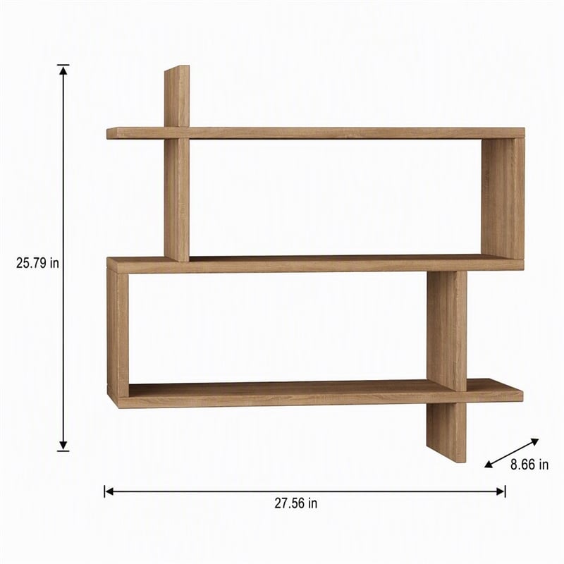Pemberly Row Paralel Wall Shelf in Oak Finish for Living Spaces